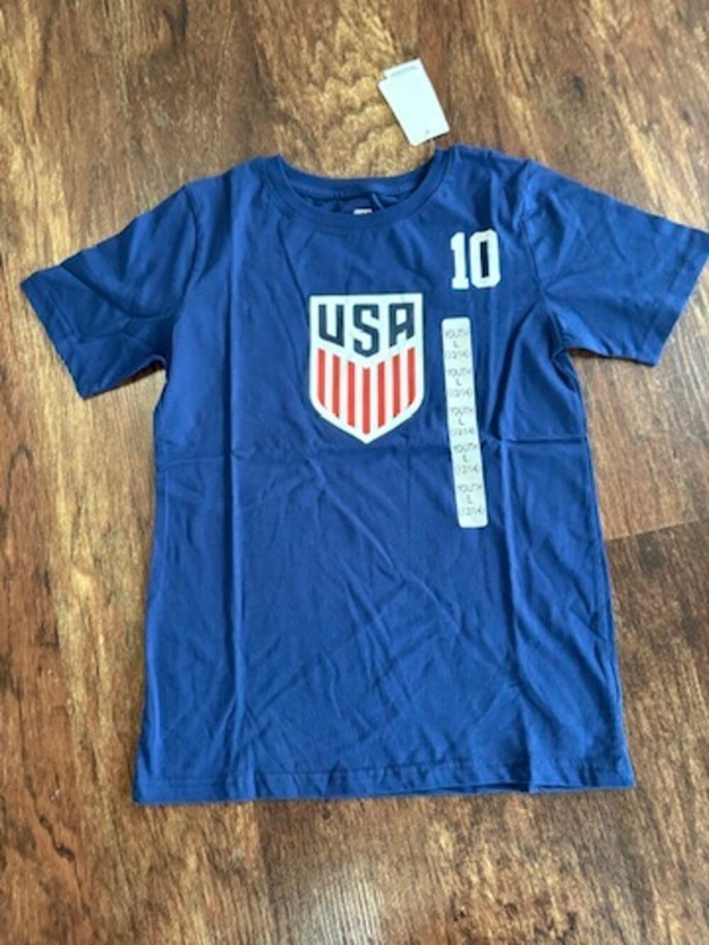 Official U.S. Soccer Fed Youth Cotton Soccer Pulisic T-Shirt Size L 12/14